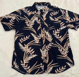 Seapointe Mens Medium Hawaiian Shirt Navy Blue Floral Button Up Aloha Camp Top M
